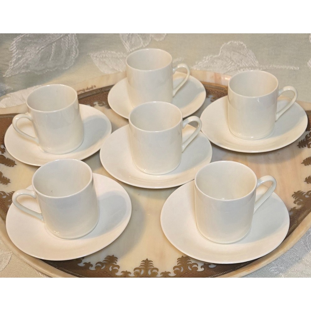 Toscany Collection China Espresso Cup and Saucer Set of 6 White Demitasse